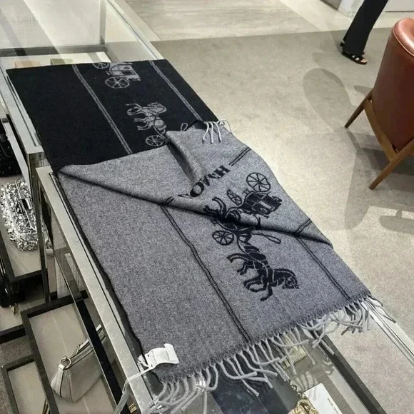 COACH Classic Horse And Carriage Oversized Muffler CK714 BLK - Picture 3 of 7